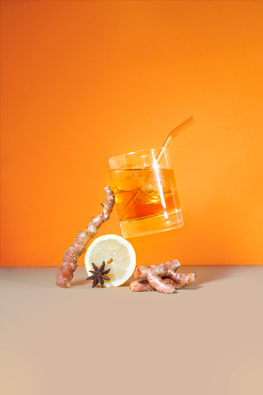 Iced Herbal Tea on Orange Background